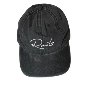 Rails Black Baseball Cap Hat‎ Embroidered Logo Est. 2009 Adjustable Distressed